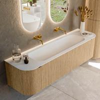 Badmeubel Mondiaz Kurve | 170 cm | Meubelkleur Oak | Wastafelkleur Talc | Midden spoelbak | Zonder kraangaten