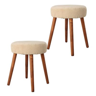 Bijzet krukje Furni - 2x - creme wit - hout/stof - D35 x H45 cm - Meubels - Zitten
