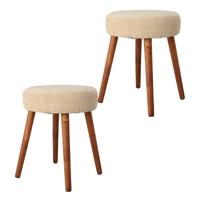 Bijzet krukje Furni - 2x - creme wit - hout/stof - D35 x H45 cm - Meubels - Zitten