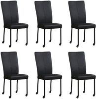 Set van 6 Zwarte leren moderne eetkamerstoelen Deal - poot vierkant zwart met wiel - Toledo Leer Nero (zwart leer)