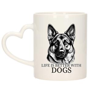 Cadeau mok voor honden liefhebbers - Duitse Herdershond - wit met hartjes oor - keramiek - 300 ml