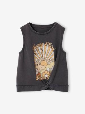 T-shirt voor meisjes met print antraciet