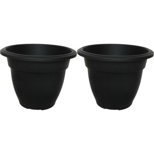 Buiten plantenpot/bloempot/planter - 2x - zwart - kunststof - D30 x H23 cm