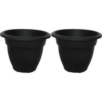 Buiten plantenpot/bloempot/planter - 2x - zwart - kunststof - D30 x H23 cm