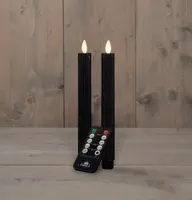 Anna&apos;s Collection LED dinerkaars flame effect ribbel 23 cm zwart 2 stuks