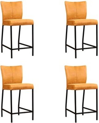 Set van 4 Cognac leren moderne barkrukken Revolt - poot vierkant zwart - Kenia Leer Cognac (cognac leer)