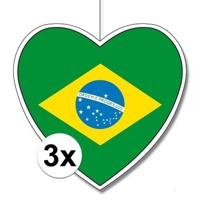 Brazilie vlag hangdecoratie - 3x - hartjes vorm - karton - 28 cm - Brandvertragend - Feestartikelen