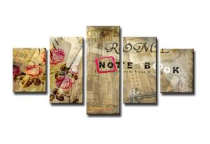 Schilderij - Notebook, Collage, Beige, 160X80cm, 5luik
