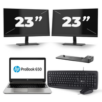 HP ProBook 650 G3 - Intel Core i3-7e Generatie - 15 inch - 8GB RAM - 240GB SSD - Windows 11 + 2x 23 inch Monitor - thumbnail