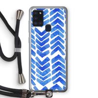 Blauwe pijlen: Samsung Galaxy A21s Transparant Hoesje met koord