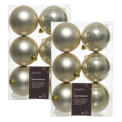 12x Creme kerstversiering kerstballen kunststof 8 cm