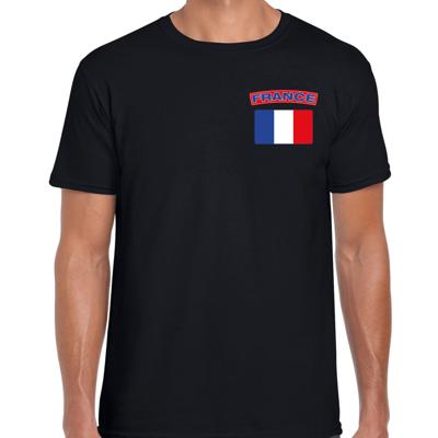 Frankrijk thema t-shirt - met vlag op borst - zwart - voor heren - landen shirt - supporters