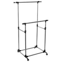 Kledingrek met dubbele stang - kunststof/metaal - zwart/zilver - 150 x 66 x 166 cm - zwenkwielen