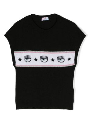 Chiara Ferragni Kids débardeur en maille à motif Eyelike - Noir