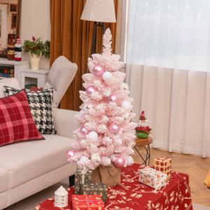 90 cm Mini Kunstkerstboom Voorgedecoreerde Kerstboom met 12 Kerstballen van Natuurlijk Katoen 24 Decoratieve Kerstballen Roze/Blauw