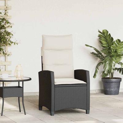 Verstelbare tuinstoel met bijzettafel poly rattan zwart