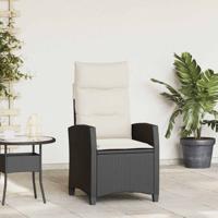 Verstelbare tuinstoel met bijzettafel poly rattan zwart