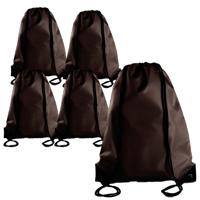 Sport gymtas/draagtas met rijgkoord - 5x - bruin - 34 x 44 cm - polyester - verstevigde hoeken