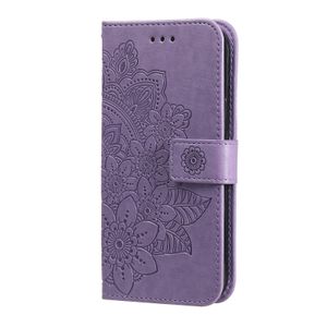 Samsung Galaxy S21 hoesje - Bookcase - Pasjeshouder - Portemonnee - Bloemenprint - Kunstleer - Paars