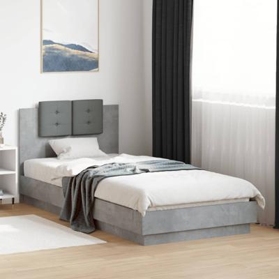 Bedframe met hoofdeinde bewerkt hout betongrijs 90x200 cm