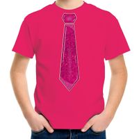 Verkleed t-shirt voor kinderen - glitter stropdas - roze - jongen - carnaval/themafeest kostuum