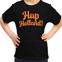 Oranje supporter T-shirt voor meisjes - Hup Holland - zwart - EK/WK voetbal - Nederland