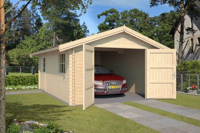 Outdoor Life Yarik Blokhut 380x540 cm 34 mm vuren blank- Zadeldak- Onbehandeld vurenhout- Outdoor Life