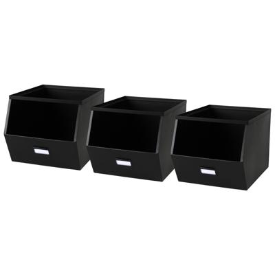 Urban Living Stapelbare opbergmand - 3x - Open Metal Box - 23 x 32 x 21 cm - metaal - zwart