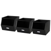 Urban Living Stapelbare opbergmand - 3x - Open Metal Box - 23 x 32 x 21 cm - metaal - zwart