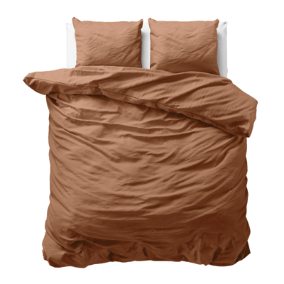 Sale: -50% | Dekbedovertrek Katoen Uni - Mocha Mousse - Tweepersoons (200x200 Cm) - Bruin Katoen - Effen - Sleeptime - Dekbed-Discounter.nl
