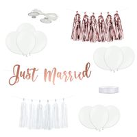 Trouwauto decoratie pakket Just Married - Bruiloft - rosegoud/wit - thumbnail