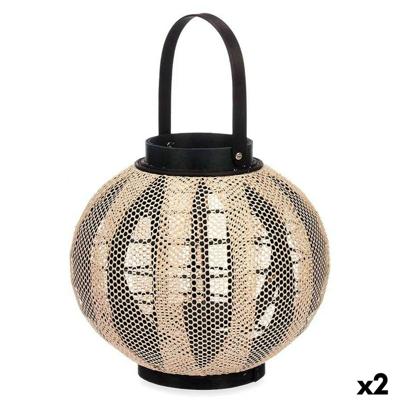 Lykta Gift Decor D23027S D23027S Zwart Beige Hout Stof Glas Lykta 30 x 30 x 30 cm Met handvat (2 Stuks)