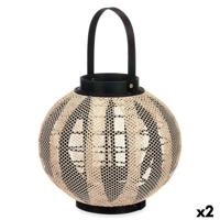 Lykta Gift Decor D23027S D23027S Zwart Beige Hout Stof Glas Lykta 30 x 30 x 30 cm Met handvat (2 Stuks)