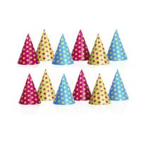 Feesthoedjes van karton met stippen - 18x stuks - 16 cm - verjaardag punthoedjes