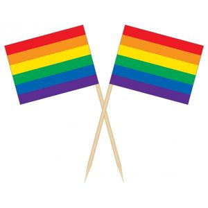 Cocktailprikkers - regenboog/pride vlag - 50 stuks - 8 cm - vlaggetje decoratie   -