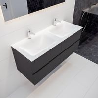 Mondiaz Vica Cloud badmeubel antraciet mat 120 cm 4 lades solid surface dubbele spoelbak 2 kraangaten