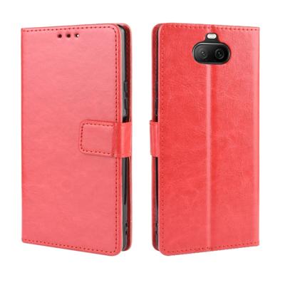 Voor Sony Xperia 8 retro Crazy Horse textuur horizontale Flip leergeval met houder & kaartsleuven & fotolijstjes (rood)