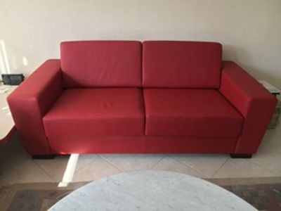 Leren 2.5-zits bank met houten poten - rood leer - Echt leer, Modern, ontdek de vele Leersoorten en Kleuren bij ShopX