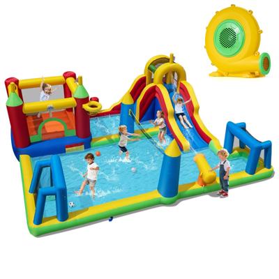 Opblaasbare Waterglijbaan 9-in-1 Speelkasteel Waterpark voor Kinderen voor in de Tuin Inclusief Ventilator