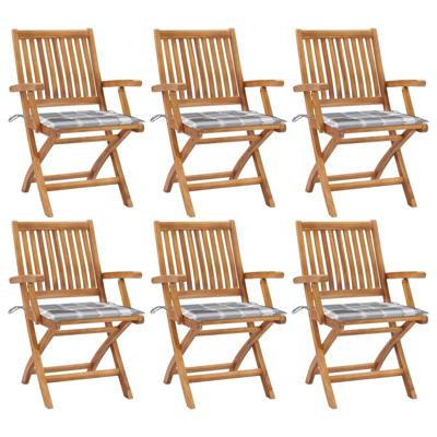 Tuinstoelen 6 st inklapbaar met kussens massief teakhout