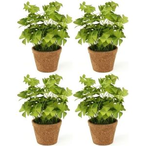 4x Kunstplanten klavertje groen in pot 25 cm