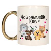 Cadeau koffie/thee mok - life is better with dogs - gouden oor - honden