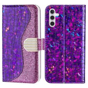 Croco Bling Series Samsung Galaxy A14 Portemonnee Hoesje - Paars