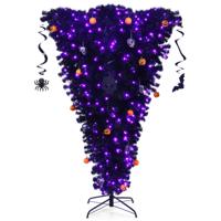 180cm Zwarte Kunstmatige Kerstboomverlichting Halloween-boom met 270 Stuks Paarse LED-Verlichting