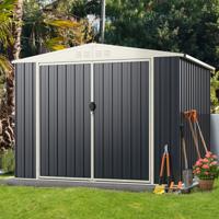Apparatuurhuis Metaal 246 x 193 x 180 cm Gereedschapschuur Afsluitbaar Tuinhuis met Zadeldak & Ventilatieopening Grijs