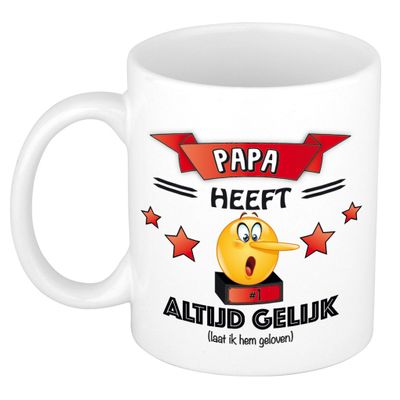 Vader/papa cadeau mok - altijd gelijk - rood - 300 ml - vaderdag/verjaardag Vader/papa cadeau mok - altijd gelijk - rood - 300 ml - vaderdag/verjaardag