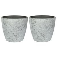 Bloempot/plantenpot - 2x - buiten - betongrijs - D13 en H12 cm - kunststof/steenmix