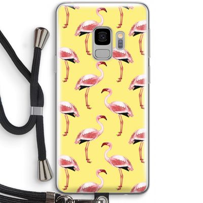 Flamingo's geel: Samsung Galaxy S9 Transparant Hoesje met koord