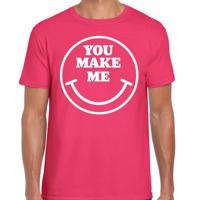 Verkleed T-shirt voor heren - you make me - smiley - roze - carnaval - foute party - feestkleding