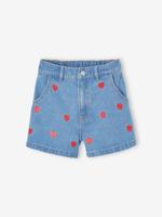 Meisjesshort van jeansstof met hartmotief middenblauw Meisjesshort van jeansstof met hartmotief middenblauw